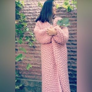 Pink Knitted Cardigan, Chunky Knit Sweater, Oversize Knit